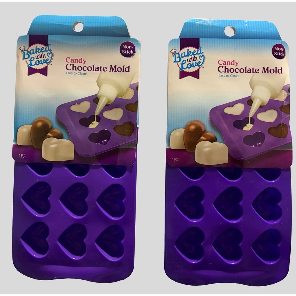 Heart Candy Chocolate Mold Silicone Purple Valentine’s Day Non-Stick Lot of 2